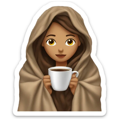 girl inside a blanket sipping coffee eyes closed brown hair with tanned skin and long lashes  sticker
