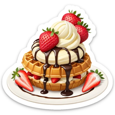 Croffle (croissant waffle) with ice cream and strawberry sticker