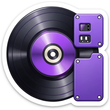 black 8-bit record disc with a purple middle label sticker