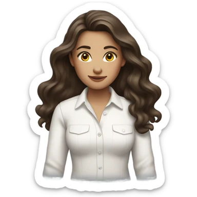 Brunette girl with wavy and long hair with white shirt sticker