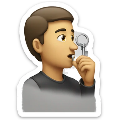 Person smelling their key with it to their nostril sticker