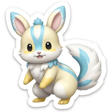 White grey cyan and yellow Pachirisu-Cinccino-Emolga-fusion (full body) with vertical white stripes running down the whole body sticker