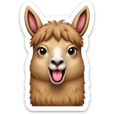llama with a surprising face, wide eyes open , long tongue sticking out sticker