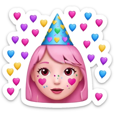 i want a  A festive heart face wearing a party hat and surrounded by confetti. sticker