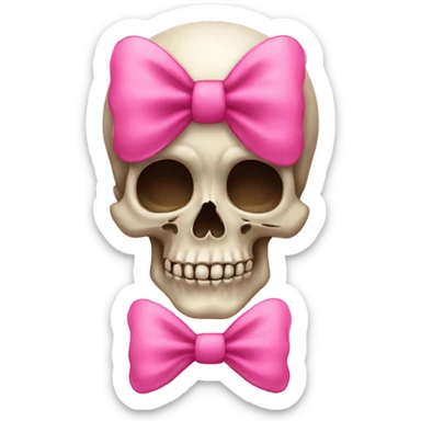 Skull emoji with a cute pink bow on sticker