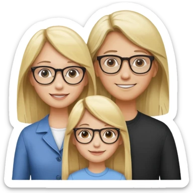 je voudrai un emoji d'une fille aux cheveux longs et blonds avec des lunettes avec son papa chatain et sa maman blonde sticker