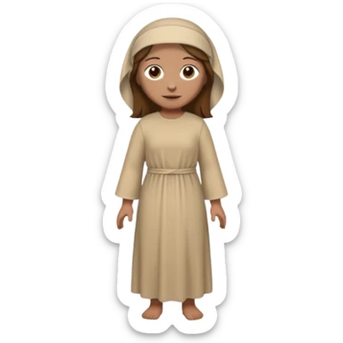fullbody, head-to-toe, Lazarus's sister, Jesus's friend, with brown hair, beige dress, and a head covering, normal emoji style sticker