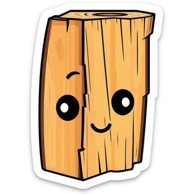 piece of wood with a friendly face, carved or natural sticker