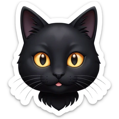 Cinematic Cute Black Cat Portrait Emoji, Head tilted playfully and inquisitively, sleek black fur with subtle hints of deep gray, Simplified yet adorable features, highly detailed, glowing with a warm, friendly glow, high shine, curious and affectionate, stylized with a touch of whimsy, bright and alert, soft glowing outline, capturing the essence of a mischievous yet loving kitten, so endearing it feels like it could pounce out of the screen and play! sticker