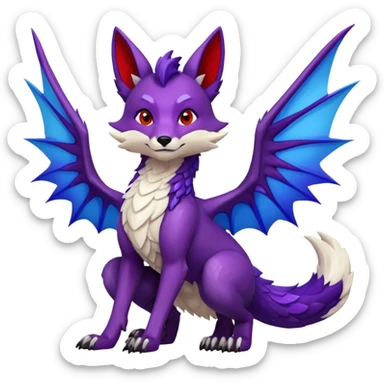 Animated Fox dragon hybrid face front full body dark purple and blue and red sticker