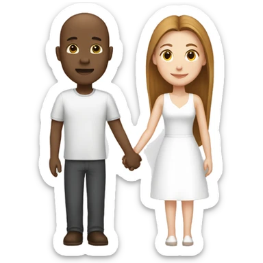 Bald black man holding hands with a white woman with long brown hair sticker