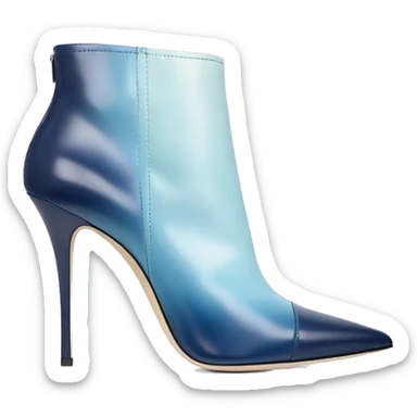 Realistic isolated top view of a pair of navy blue to pastel blue ombre Jimmy Choo stiletto heel ankle bootie boots. sticker