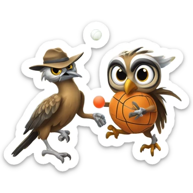 Roadrunner and owl playing pickleball fun sticker