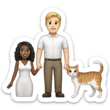 couple white man and black woman and a cat sticker
