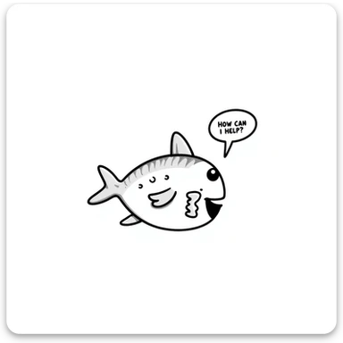 remora fish with a speech bubble saying 'How can I help?' sticker