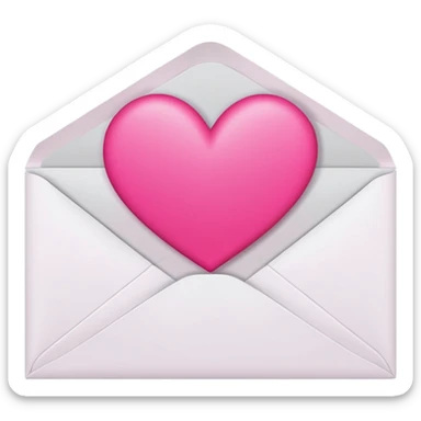 a white envelope featuring a bright pink heart in the center, on a solid light background sticker