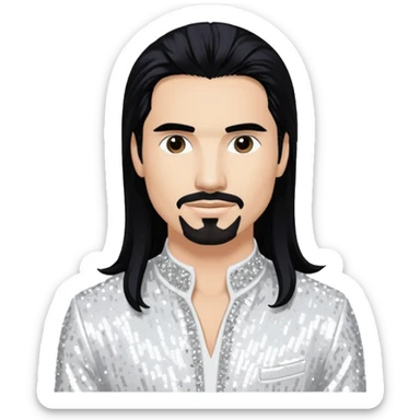 Kevin Richardson from Backstreet Boys with long black hair, white sequin outfit sticker