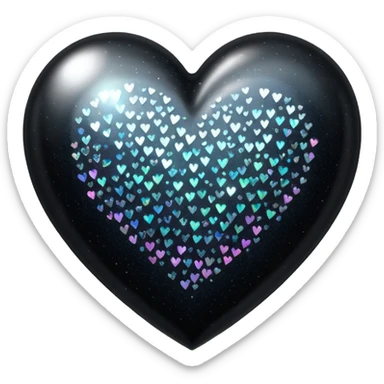 Black holographic glitter heart  sticker