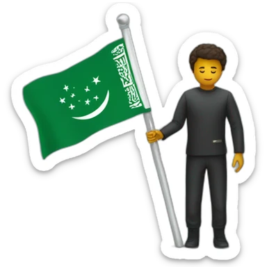 A person places the Saudi flag on the moon sticker