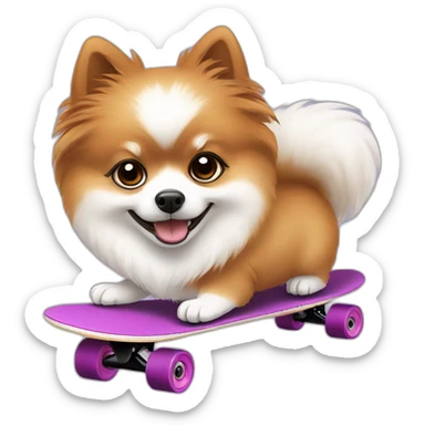 white brown pomeranian on a skateboard sticker