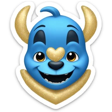 Blue heart with gold sparkles. Smiling stitch sticker