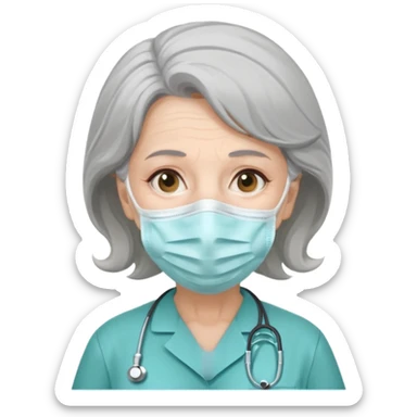 Old, female, wearing mask, solemn, nurse uniform
 sticker