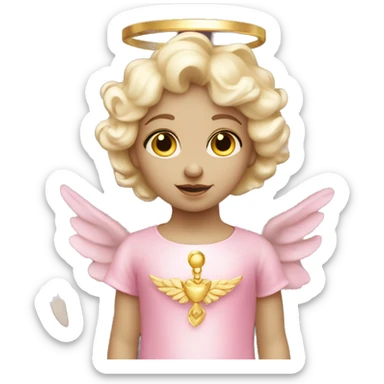 White skinned cherub angel with a pink dress and golden halo  sticker