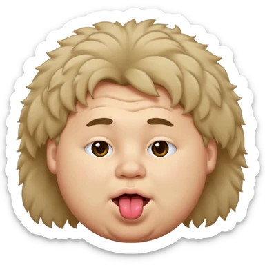 Fat teen from kosovo with flat and fluffy hair covering his forehead, with his tongue out sticker