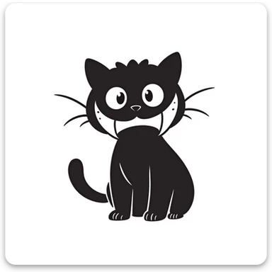 sketch of a tiny saber-toothed cat with 8-inch-long fangs that are enormously disproportionate to its small body, absurdly long teeth sticker