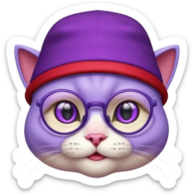purple alien cat with no fur, and spectacles and red hat sticker