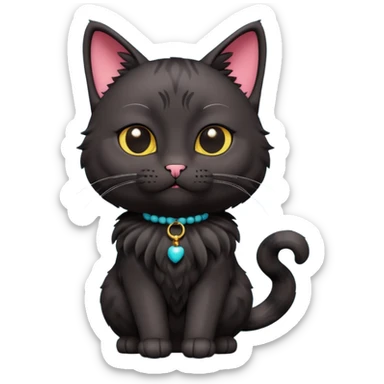 A 3D cartoon black Oriental hair cat with bulky body,Nice  heavy fur, dark cinematic background, Memoji-style. full body or half body. sticker