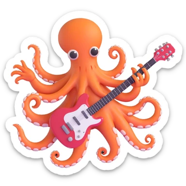 happy octopus with multiple arms playing guitar sticker