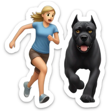 Cane Corso running behind a girl who is scared  sticker