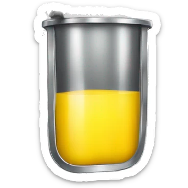 Small rectangle with yellow juice in the top and metal bottom with smoke coming from the top sticker