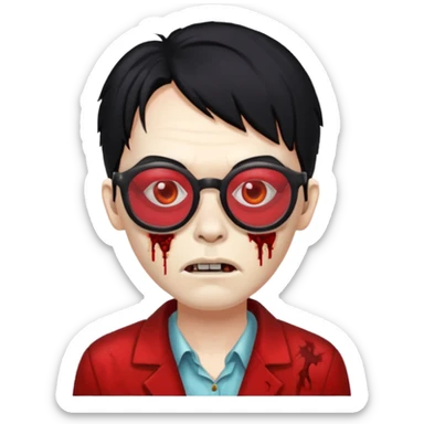 zombie black hair with big red glasses sticker