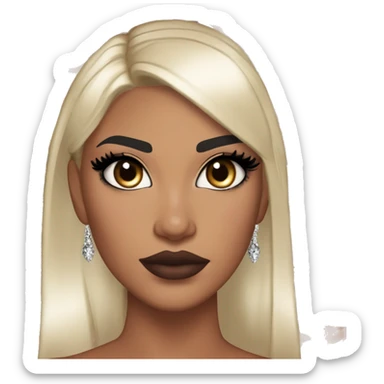 Alexa Demie euphoria sho: warm brown eyes, bold black sharp eyeliner, sparkly rhinestones on eyes, dark arched brows, full nude-berry lips, light skin, high cheekbones, sleek dark brown long straight hair in ponytail.

 sticker