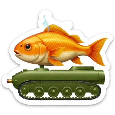 goldfish as tank commander in a green army tank, with a cigar, iOS emoji style sticker