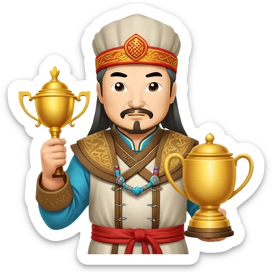 Genghis khan holds a trophy and with cook costume  sticker