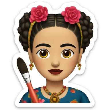 body frida kahlo kid with paintbrush sticker