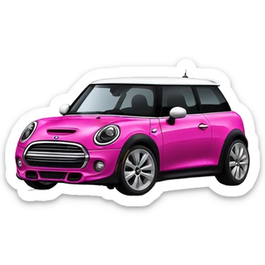 Black mini cooper, white roof, black doors, hot pink stripes sticker