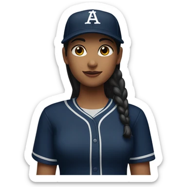 Black long hair girl wearing navy ballcap emblazoned with a G logo and baseball uniform sticker