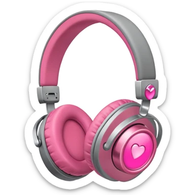 Auriculares cute color gris metal con moña rosa  sticker