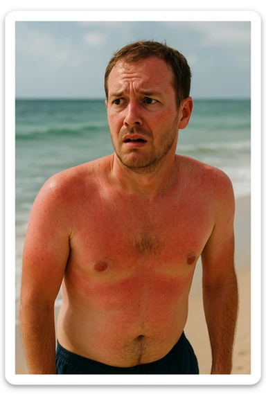 uomo a mare con paura delle ustioni, ed è un po' bruciato sticker
