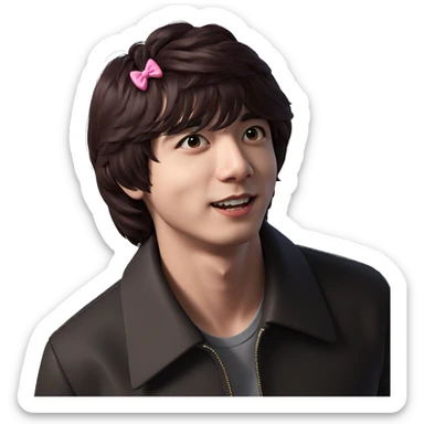 boy with pink bow jacket sticker