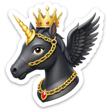 A fire black pegasus with golden chain in neck and crown in head sticker