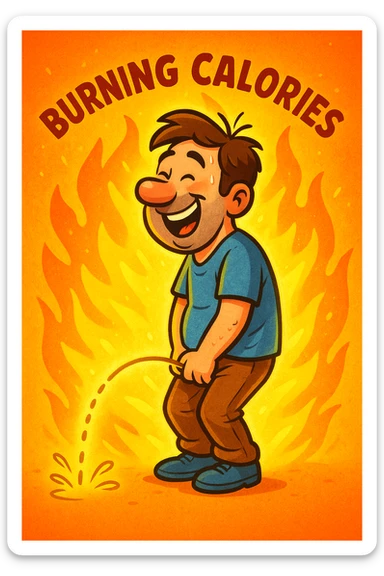 Uomo che fa Pipì, brucia calorie, come se fosse un termogenico  sticker