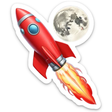 A tiny photorealistic red rocket with a heart emblem on it blasting toward a full moon. sticker