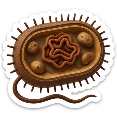 Make the bacteria more 3D with visible internal organelles. Keep earth tone colors and remove the background. Style: GPT Image. sticker