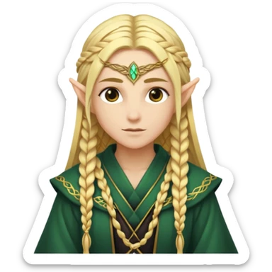 mystic elf, long golden braid, glowing runes on robe sticker