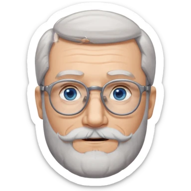 Create me an emoji of an old man. Gray really short size hair. Gray follow-up full beard. Squarer Glasses. Blue eyes. Little smile sticker